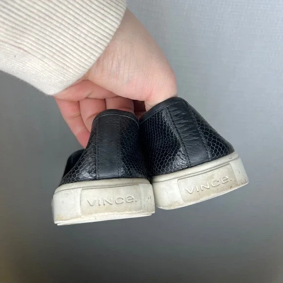 Vince Blair Black Snake Embossed Leather Slip On Sneakers Women 7.5 M EUR 37.5 - Picture 4 of 7
